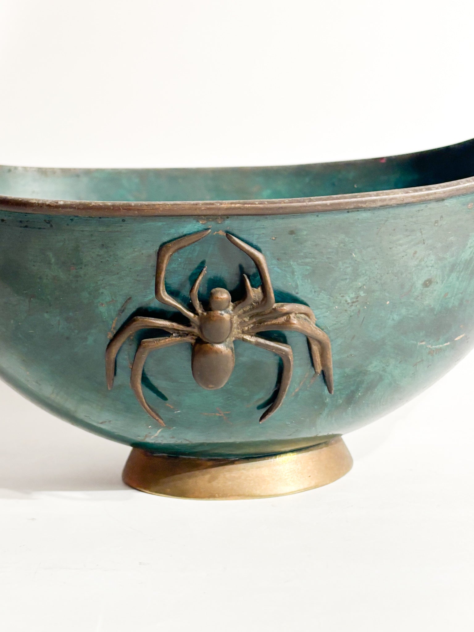 Vaso Art Dèco in Bronzo Smaltato con Ragno Anni 30