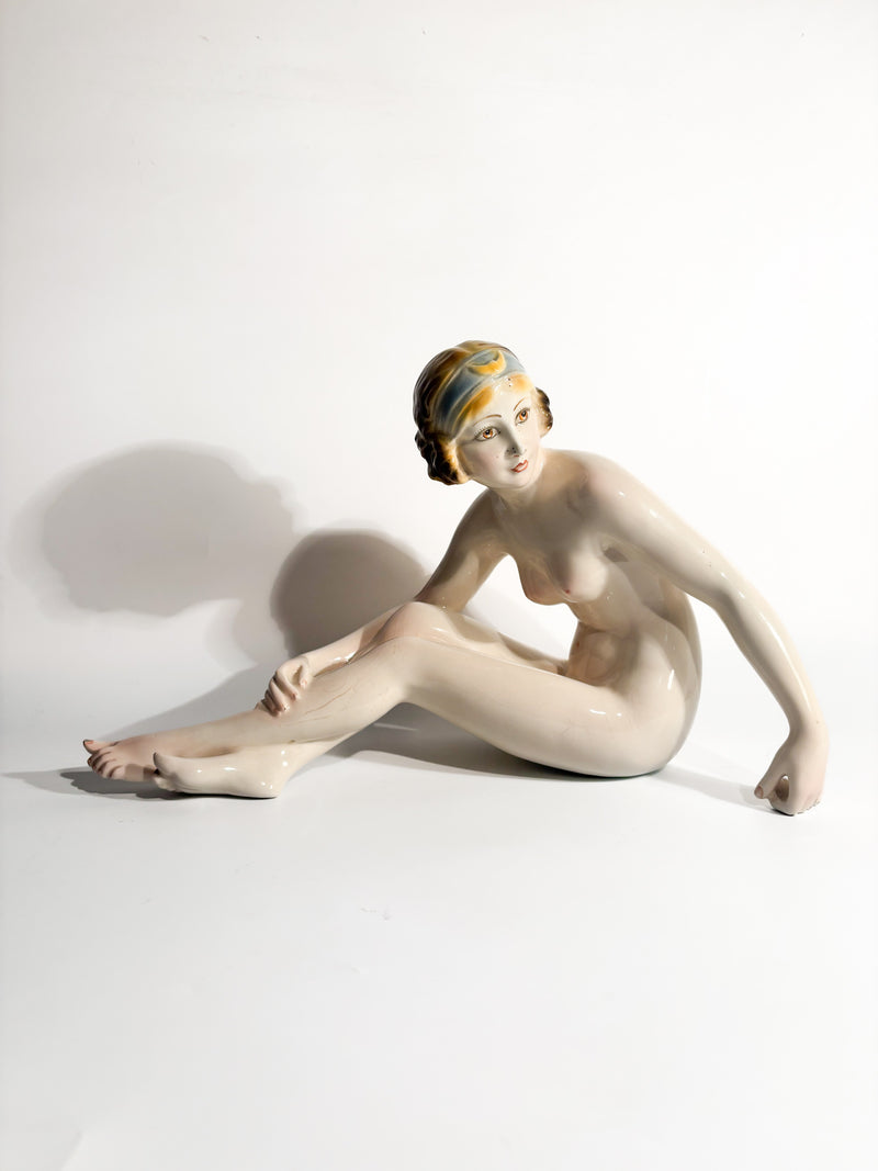 Scultura Art Déco di Nudo Femminile in Ceramica Anni 30