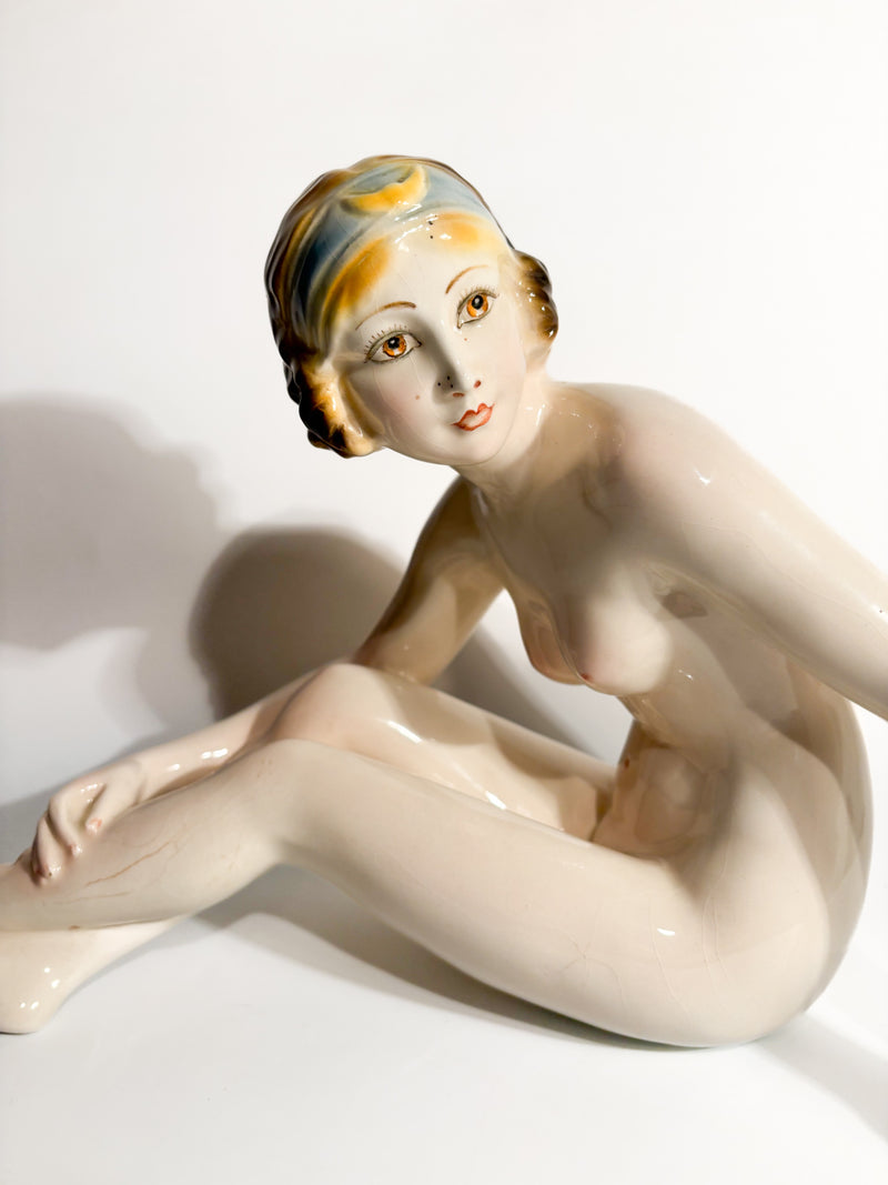 Scultura Art Déco di Nudo Femminile in Ceramica Anni 30