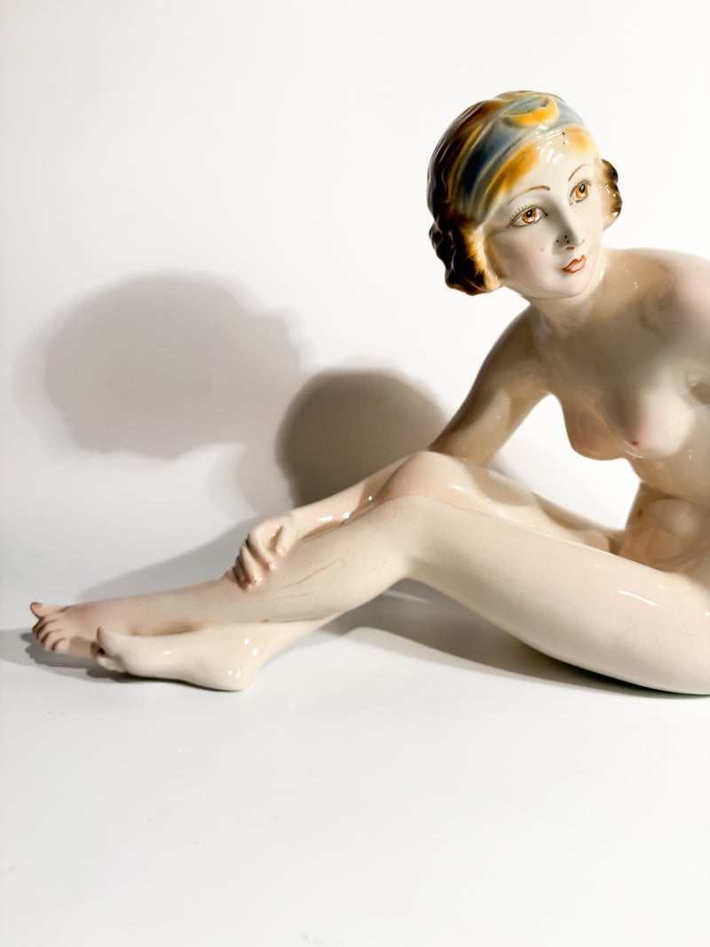 Scultura Art Déco di Nudo Femminile in Ceramica Anni 30