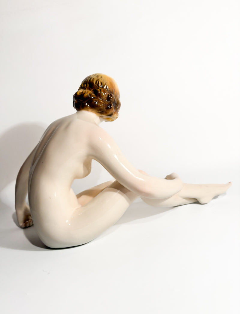 Scultura Art Déco di Nudo Femminile in Ceramica Anni 30