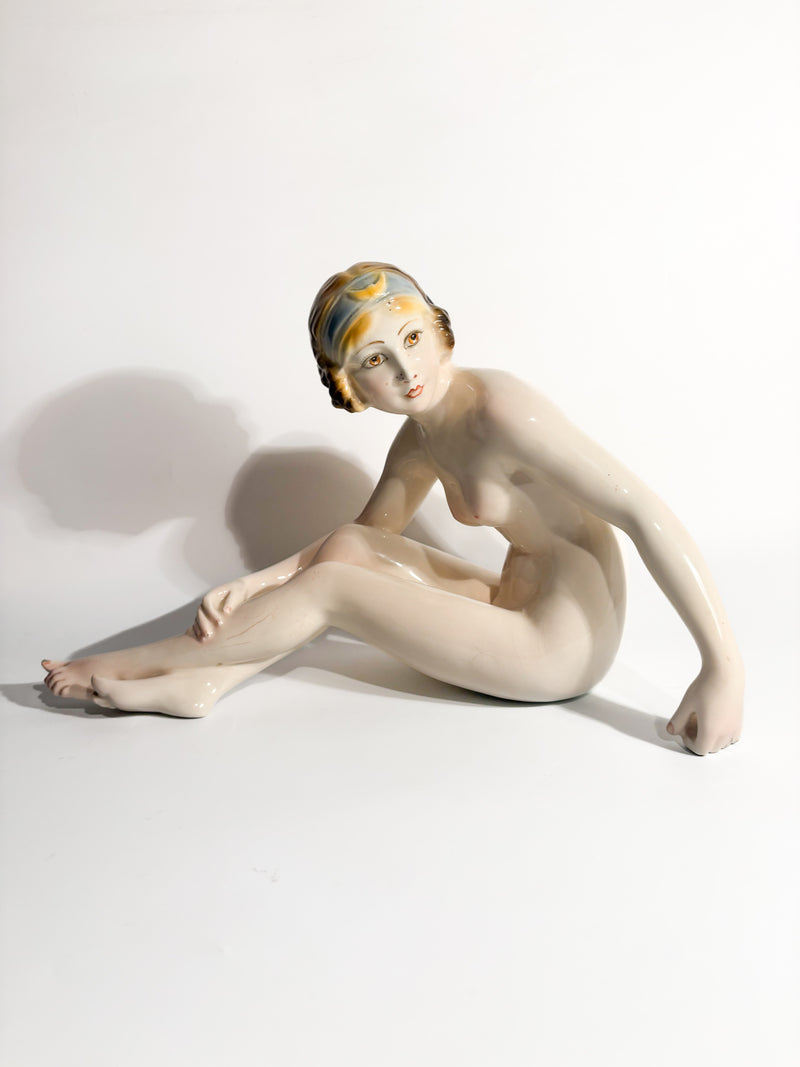 Scultura Art Déco di Nudo Femminile in Ceramica Anni 30