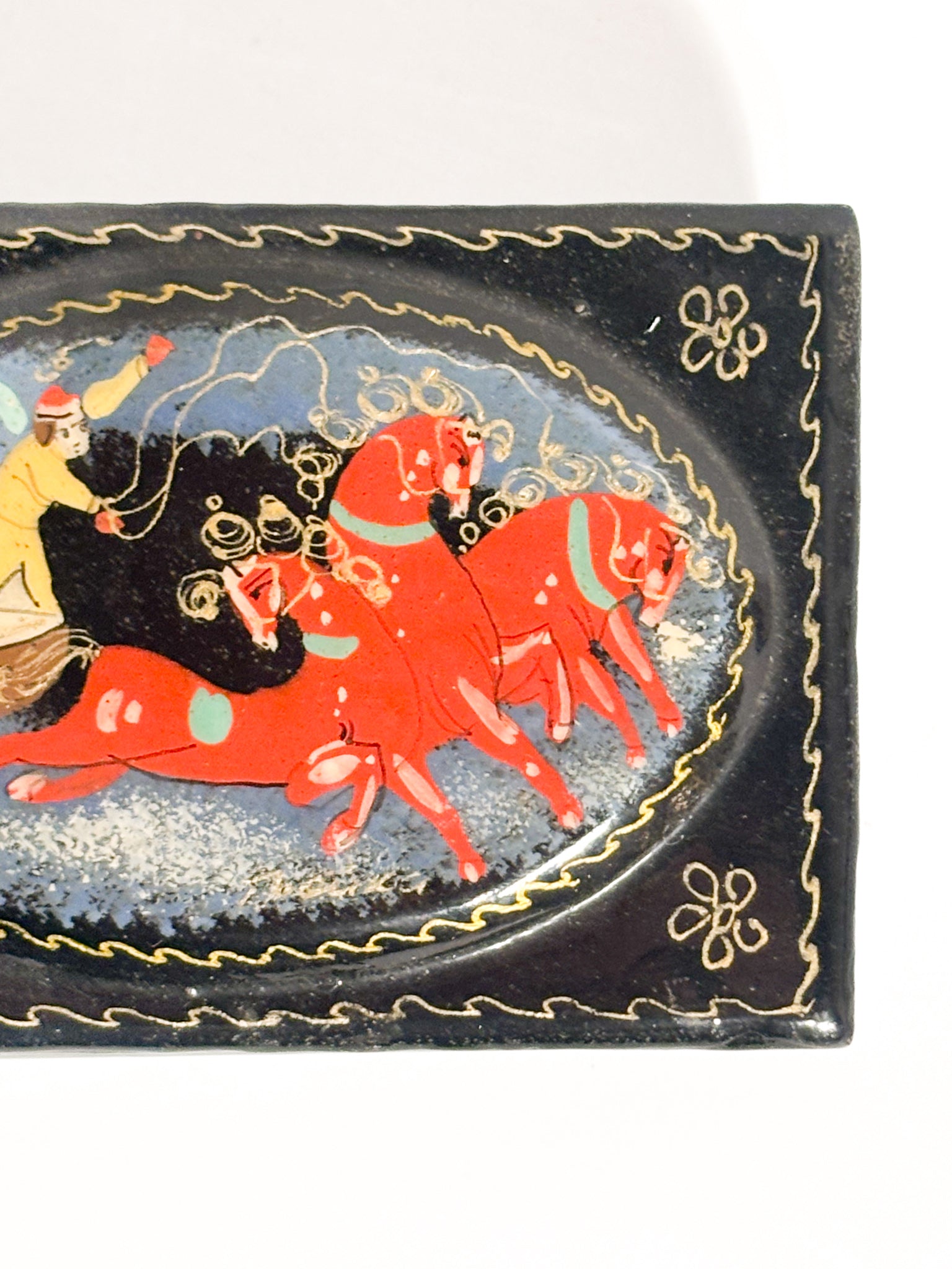 Scatola Russa Palekh in Cartapesta Laccata con Troika XX Secolo