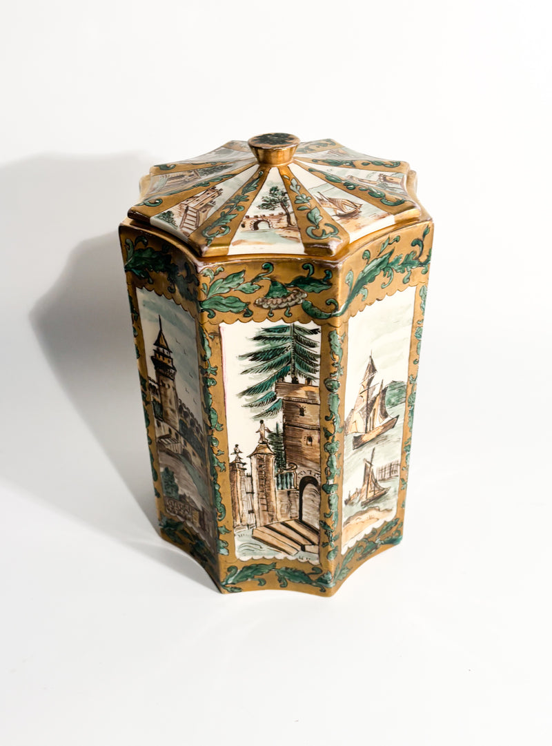 Octagonal Potiche in Lavenia Ceramics Designed by Guido Andlovitz 1930s