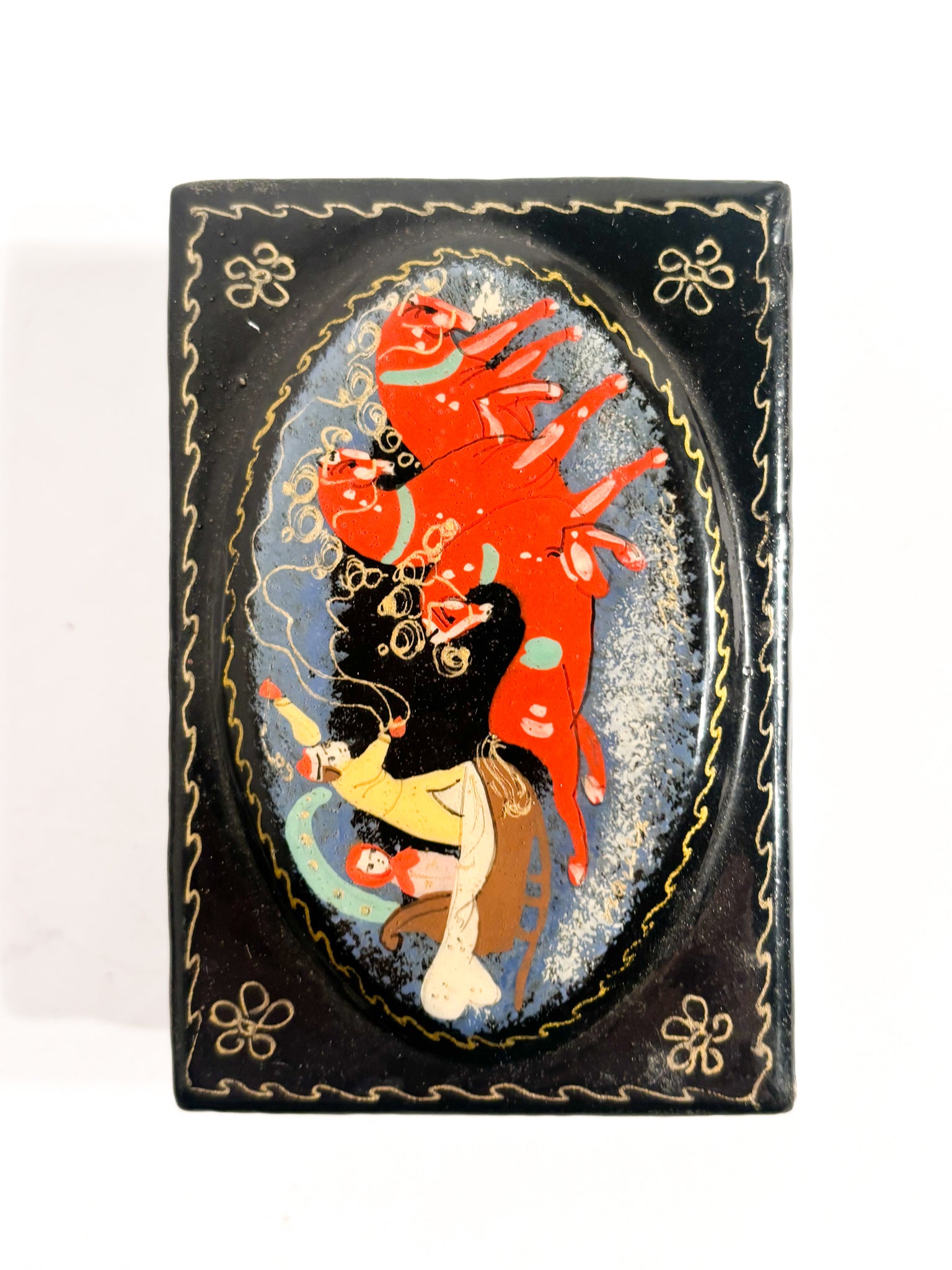 Scatola Russa Palekh in Cartapesta Laccata con Troika XX Secolo