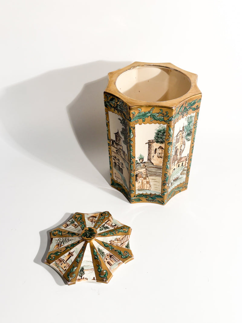 Octagonal Potiche in Lavenia Ceramics Designed by Guido Andlovitz 1930s