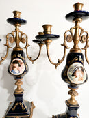 Coppia di Portacandele in Porcellana e Bronzo Dipinti a Mano del 1800