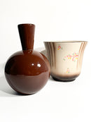 Vaso in Ceramica di Lavenia Marrone Dipinto a Mano Anni 50