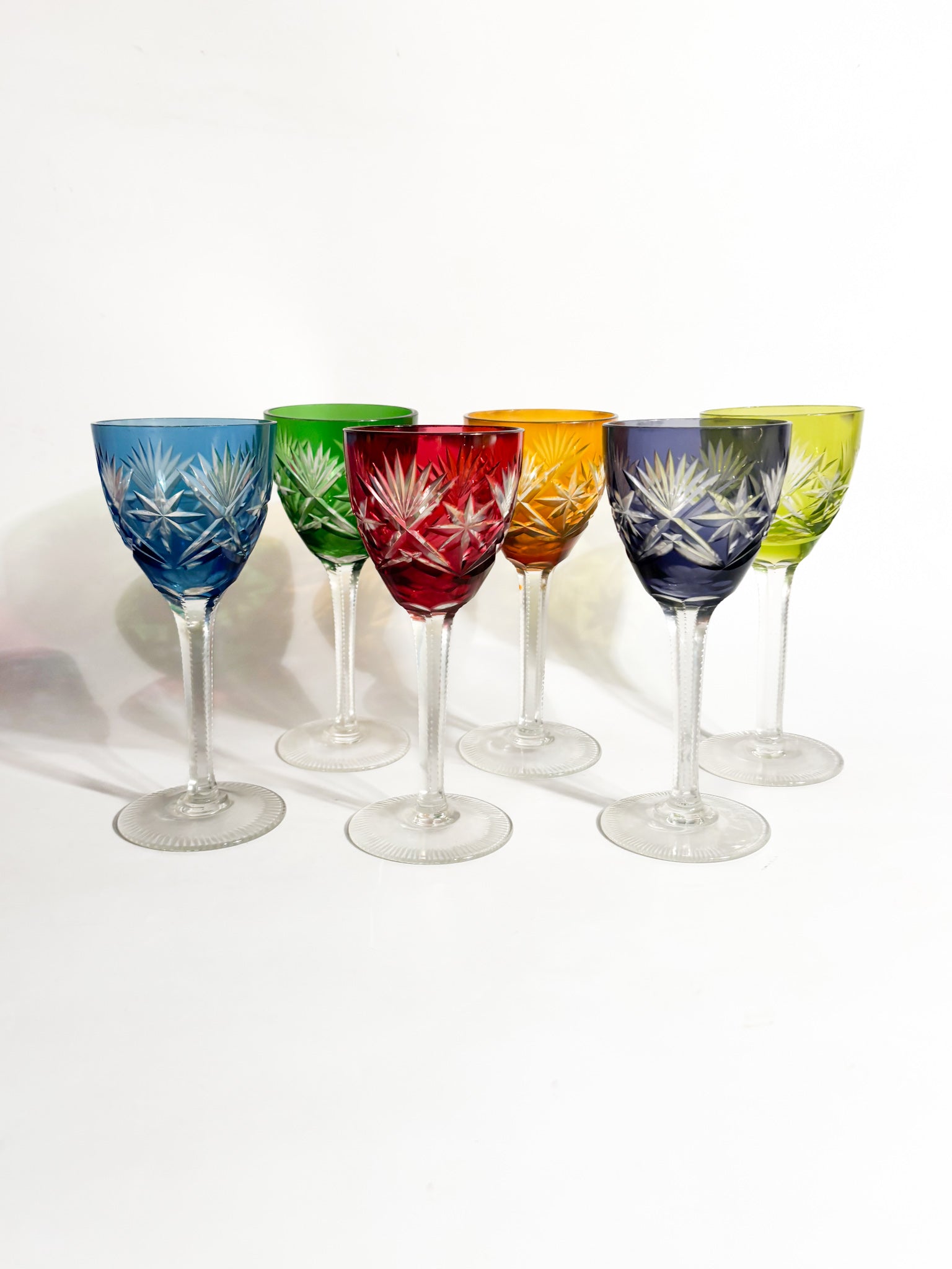 Set di 6 Bicchieri Multicolore in Cristallo Francese Anni 70