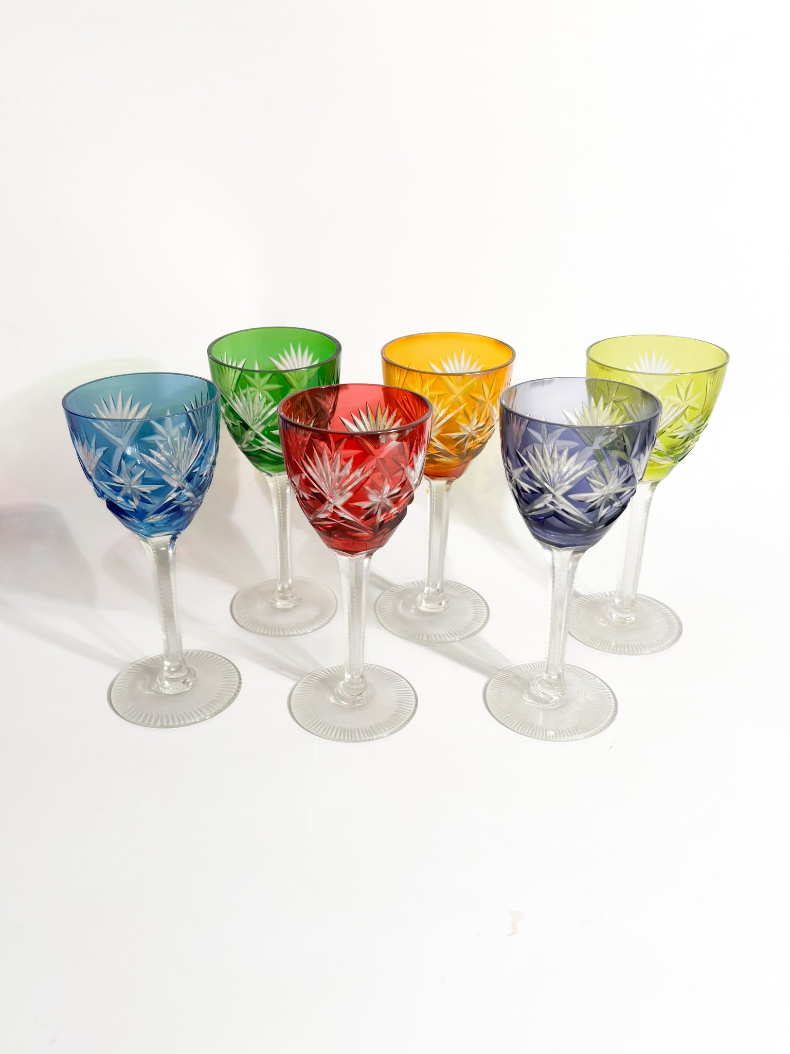 Set di 6 Bicchieri Multicolore in Cristallo Francese Anni 70