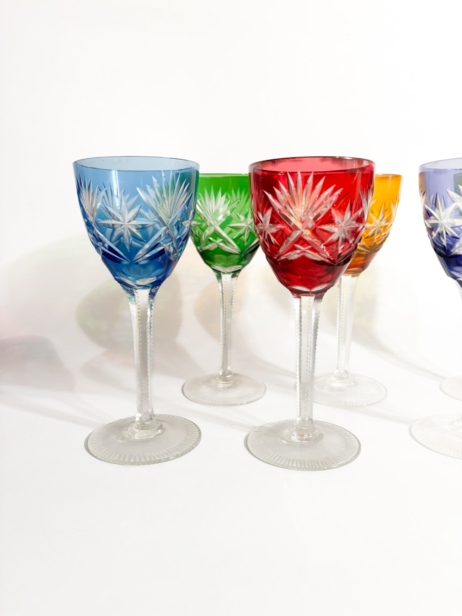Set di 6 Bicchieri Multicolore in Cristallo Francese Anni 70