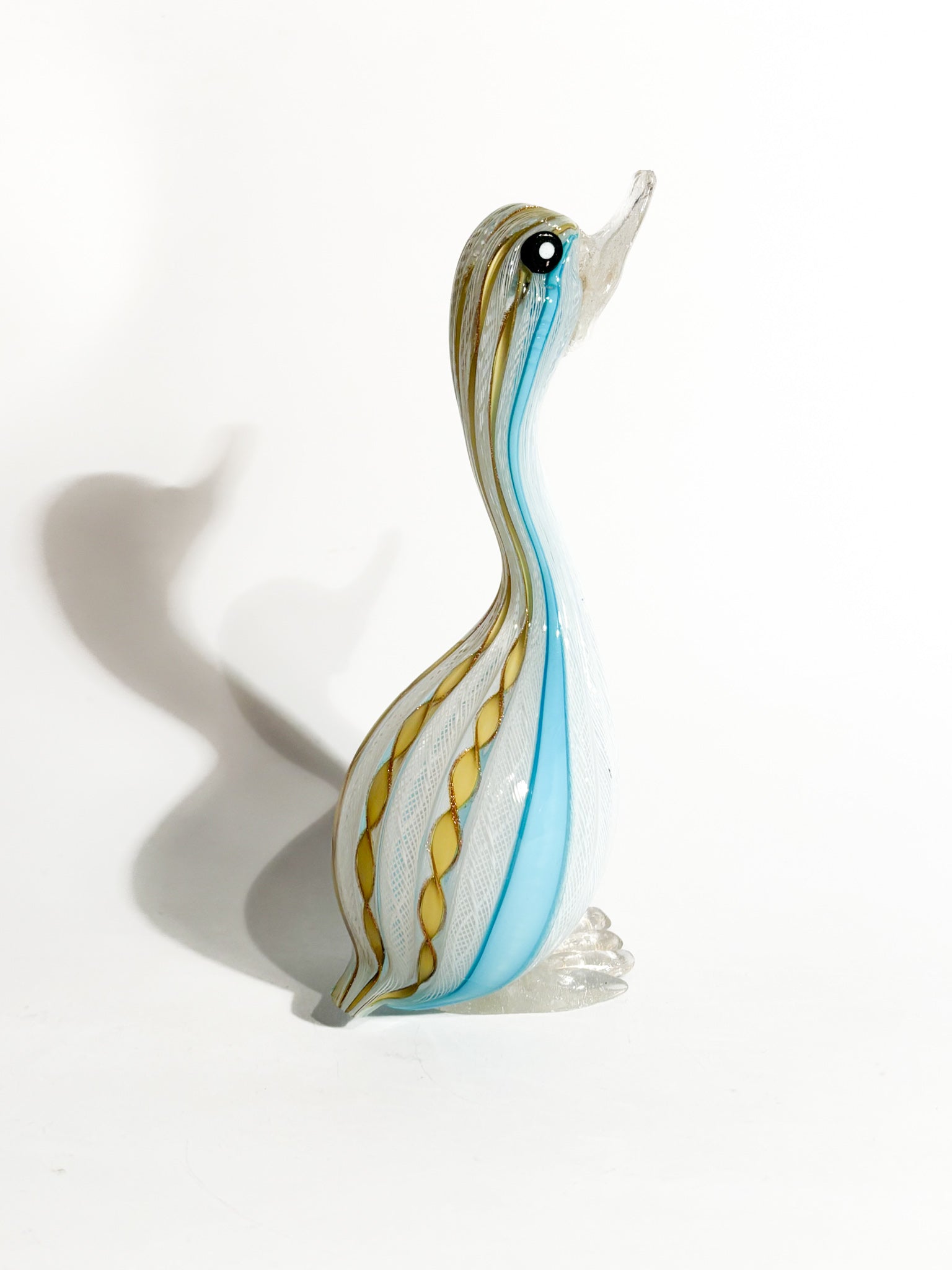 Scultura di Papera in Vetro di Murano con Lavorazione a Filigrana Anni 60