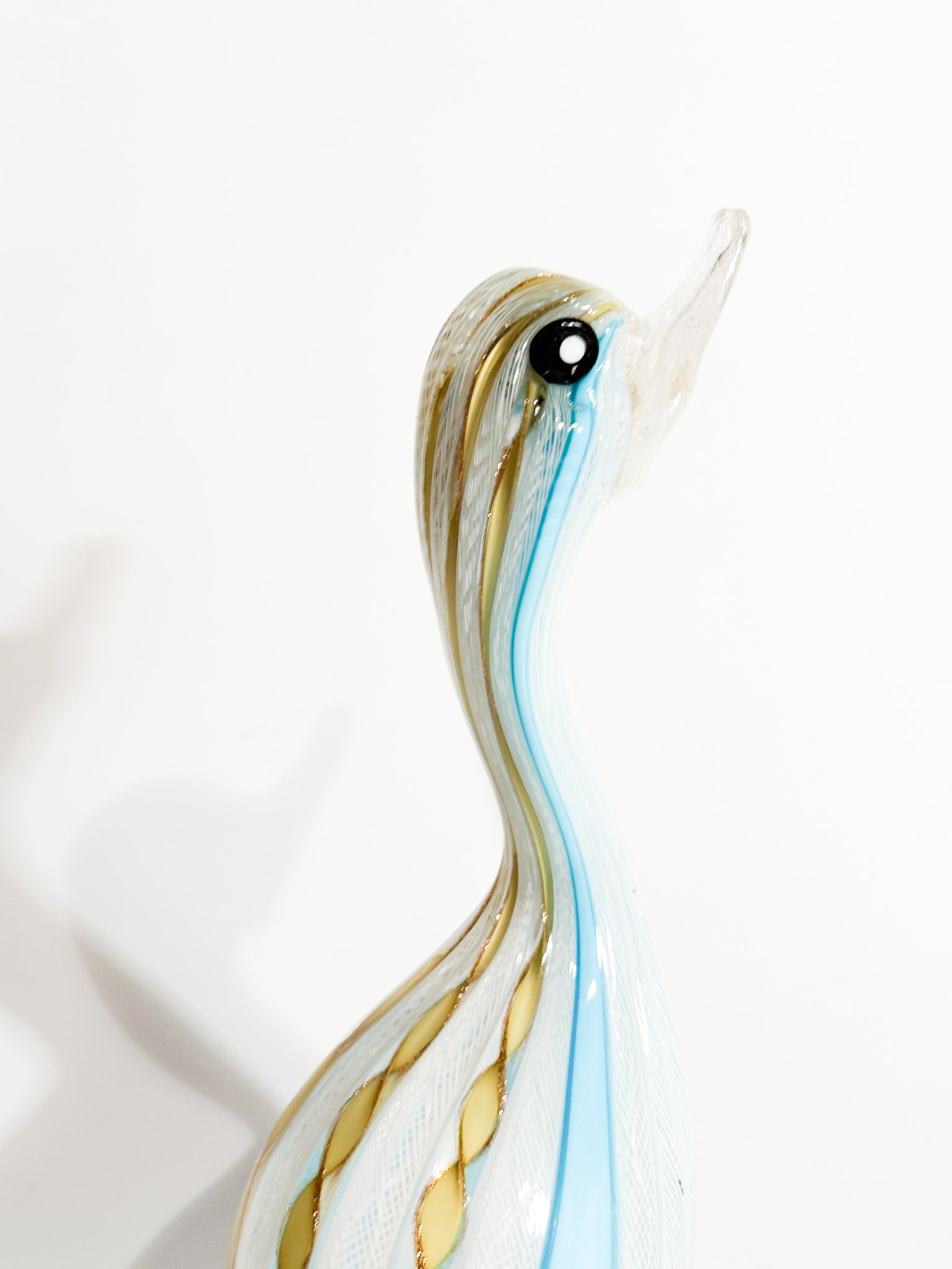 Scultura di Papera in Vetro di Murano con Lavorazione a Filigrana Anni 60