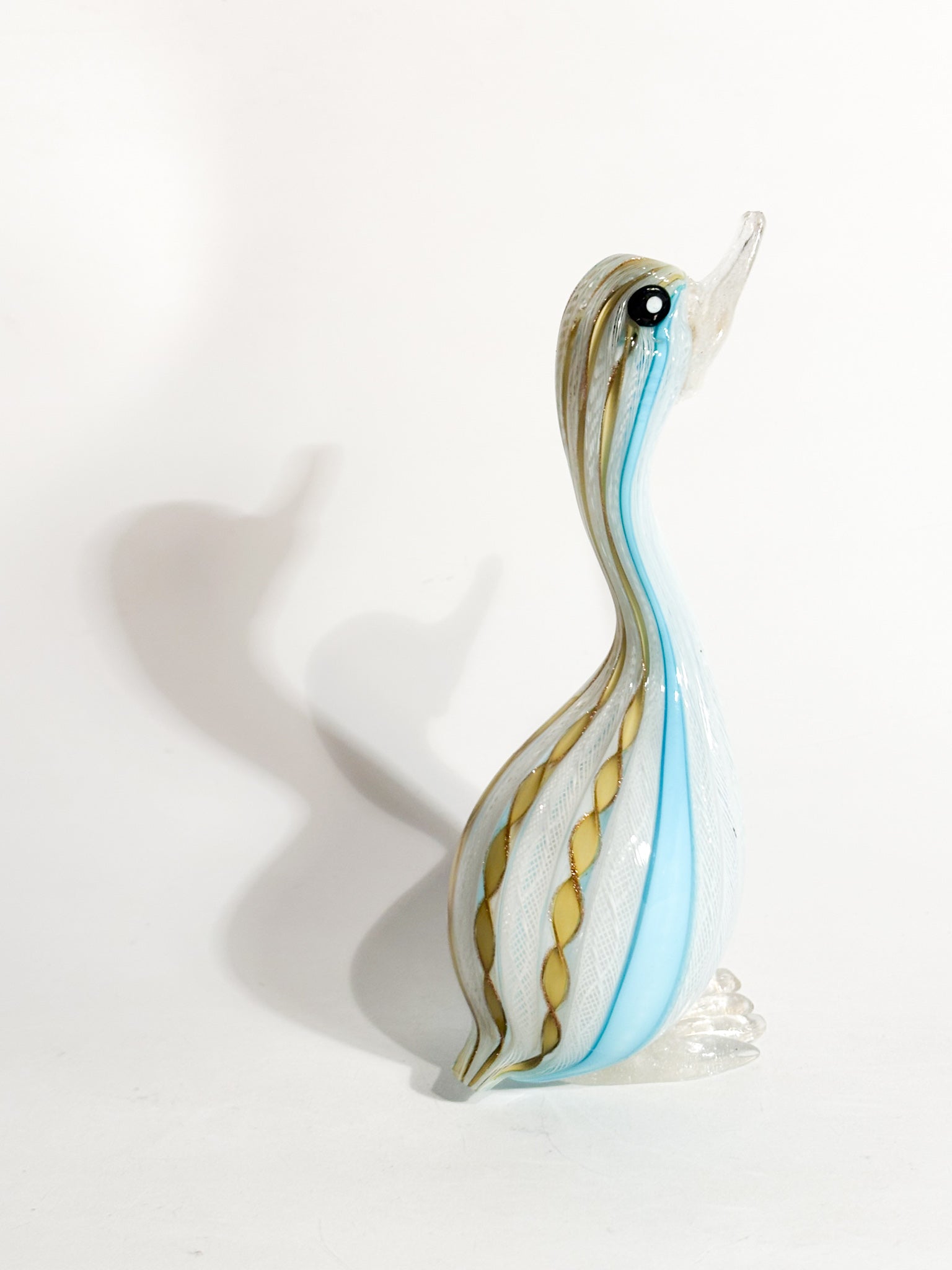 Scultura di Papera in Vetro di Murano con Lavorazione a Filigrana Anni 60