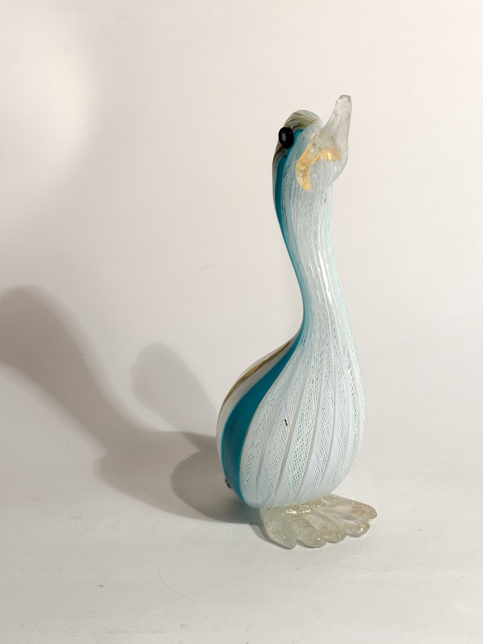 Scultura di Papera in Vetro di Murano con Lavorazione a Filigrana Anni 60