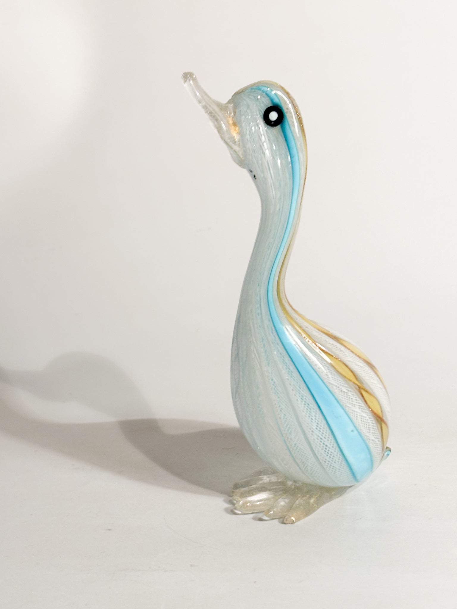 Scultura di Papera in Vetro di Murano con Lavorazione a Filigrana Anni 60