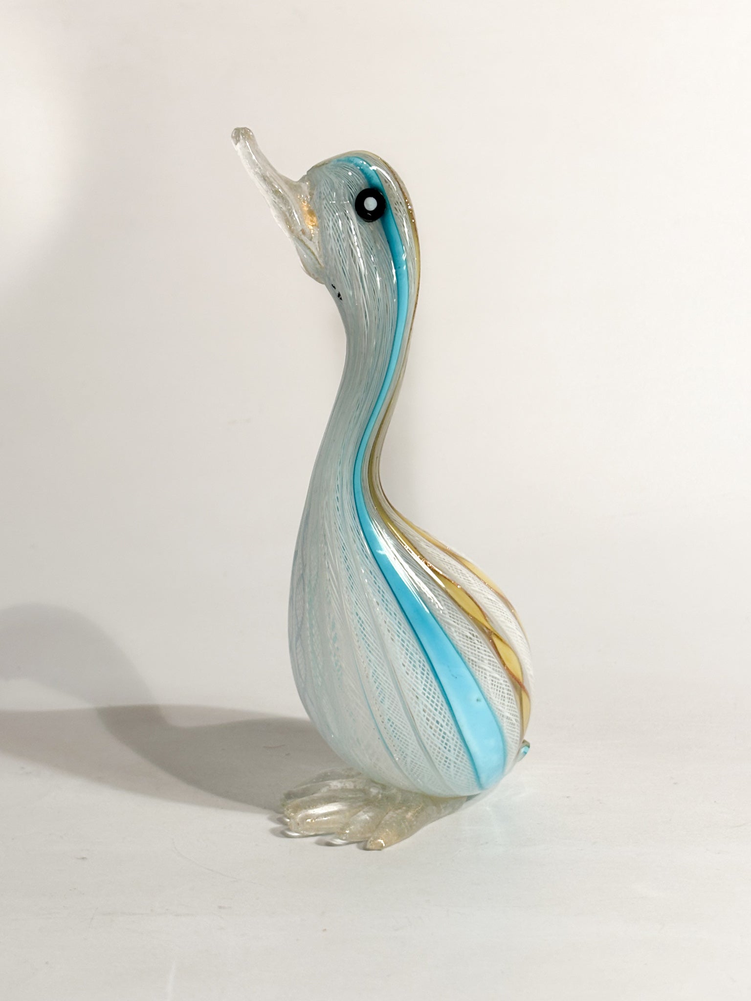 Scultura di Papera in Vetro di Murano con Lavorazione a Filigrana Anni 60