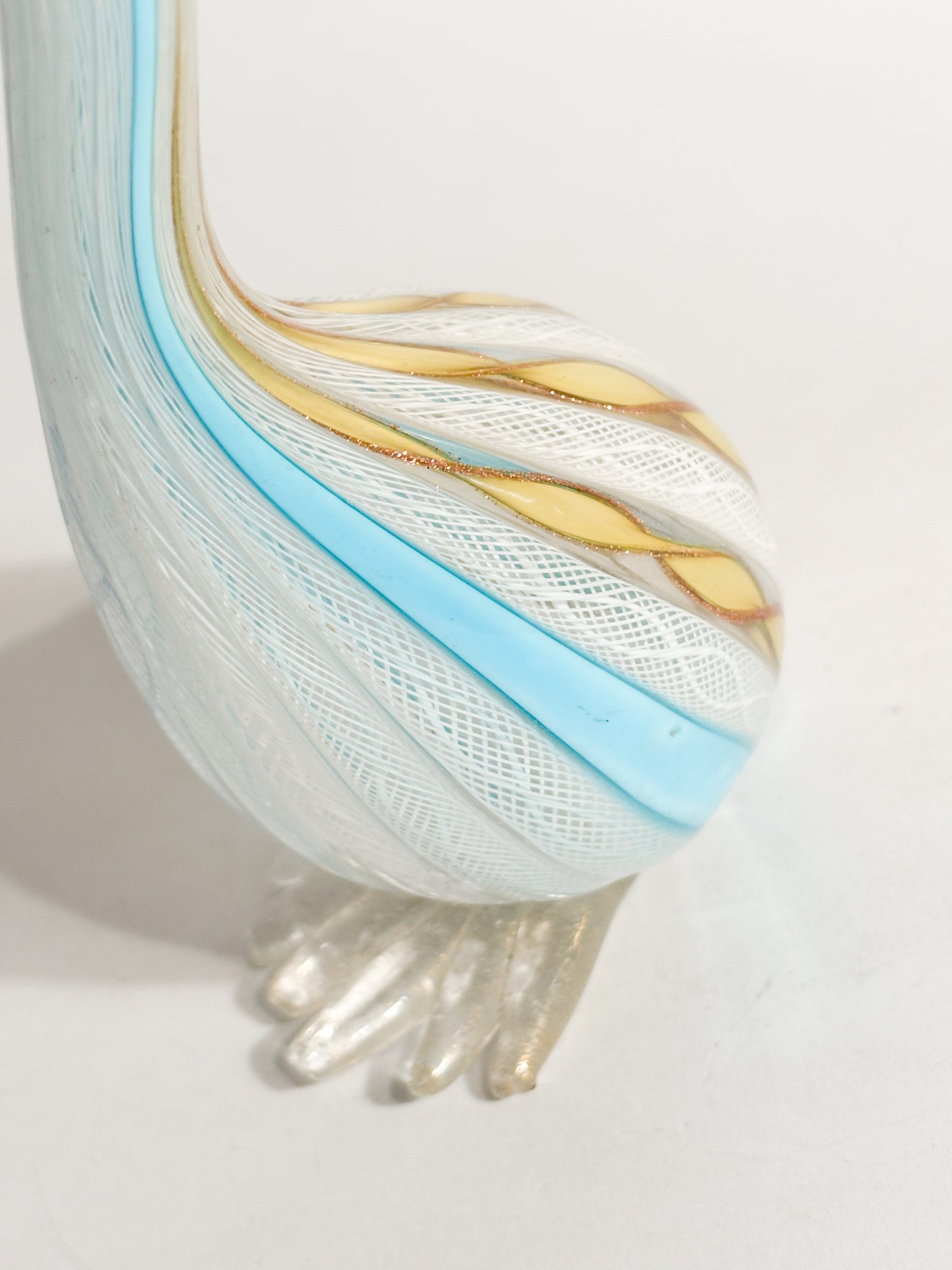 Scultura di Papera in Vetro di Murano con Lavorazione a Filigrana Anni 60