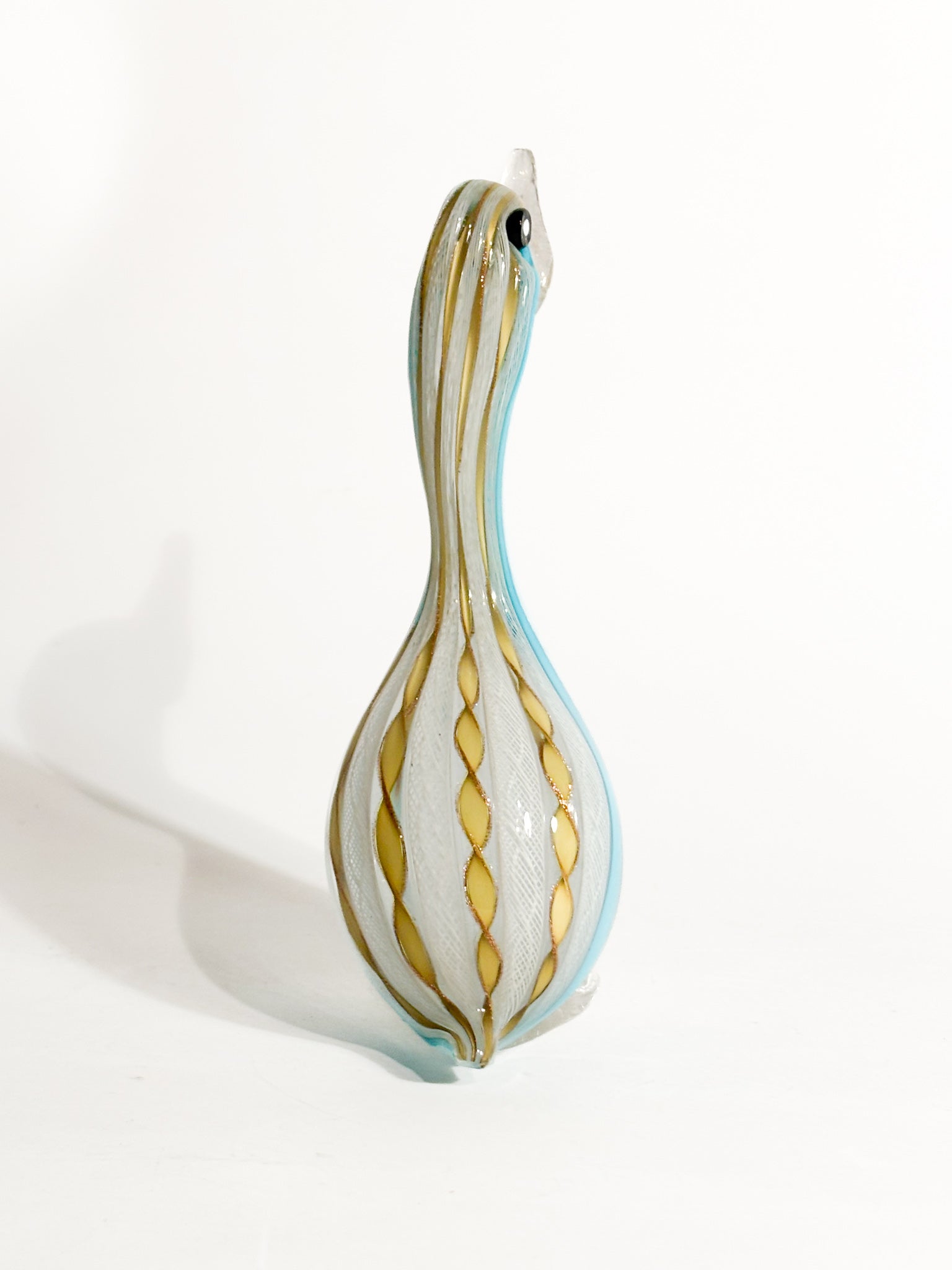 Scultura di Papera in Vetro di Murano con Lavorazione a Filigrana Anni 60