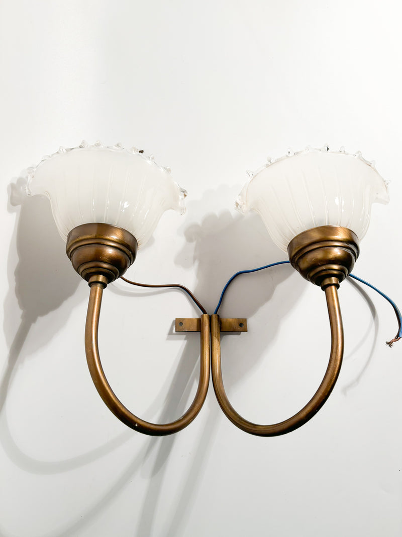 Two-Armed Wall Lamp in Murano Glass and Brass, 1940s