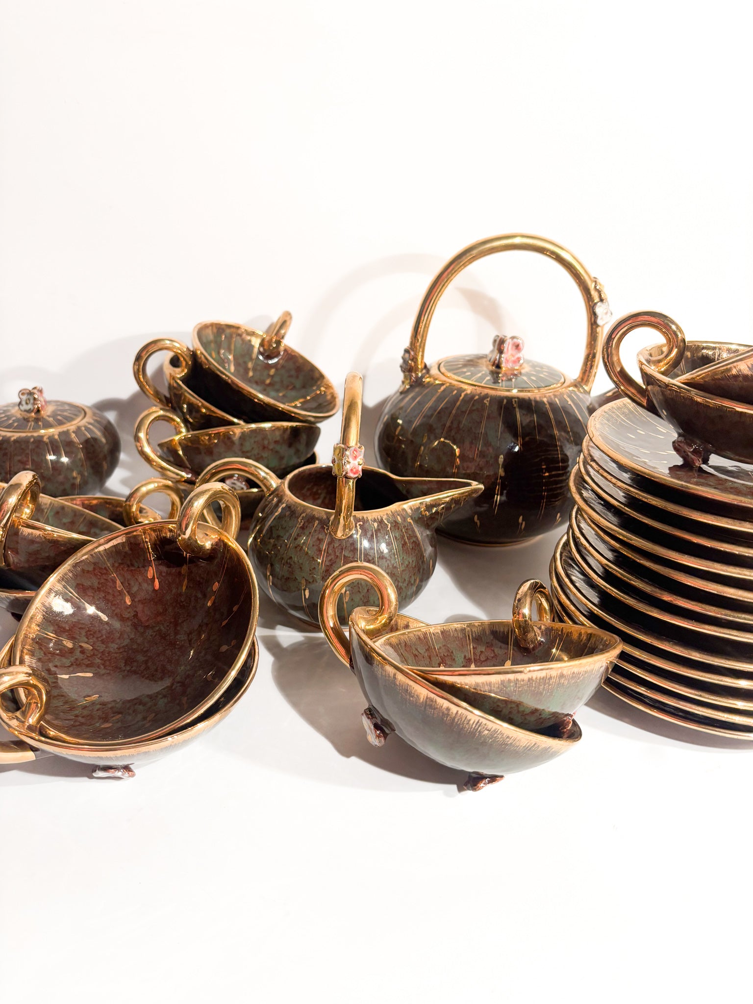 Set da Dieci Tazze in Ceramica Dipinta a Mano di Osvaldo Dolci per Gualdo Tadino Anni 40