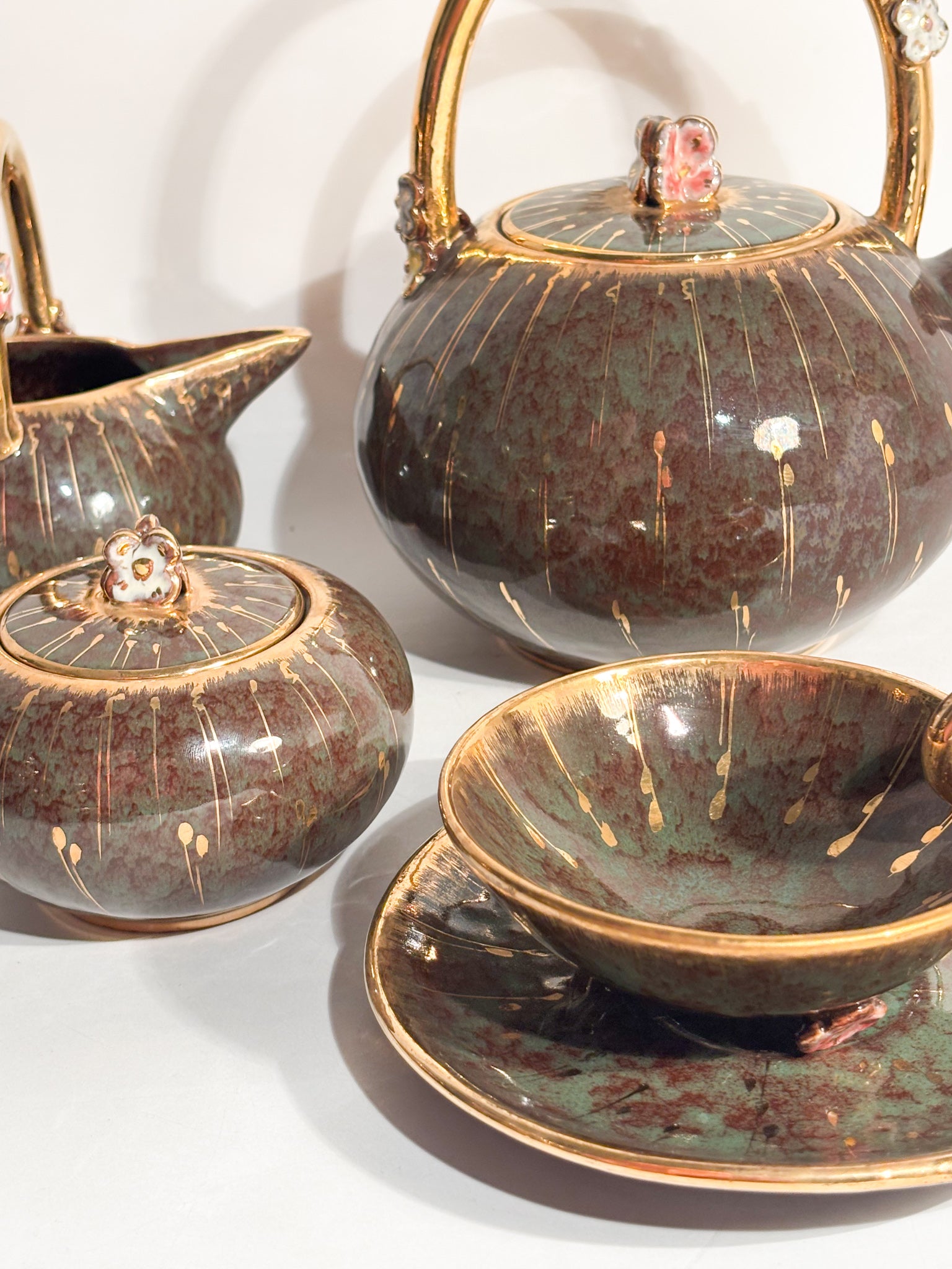 Set da Dieci Tazze in Ceramica Dipinta a Mano di Osvaldo Dolci per Gualdo Tadino Anni 40