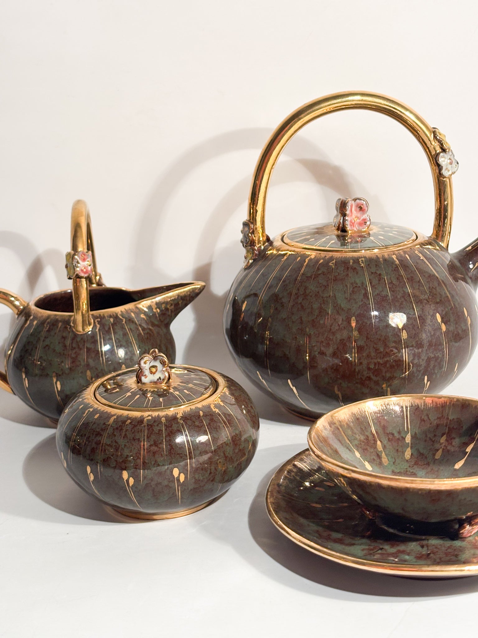 Set da Dieci Tazze in Ceramica Dipinta a Mano di Osvaldo Dolci per Gualdo Tadino Anni 40