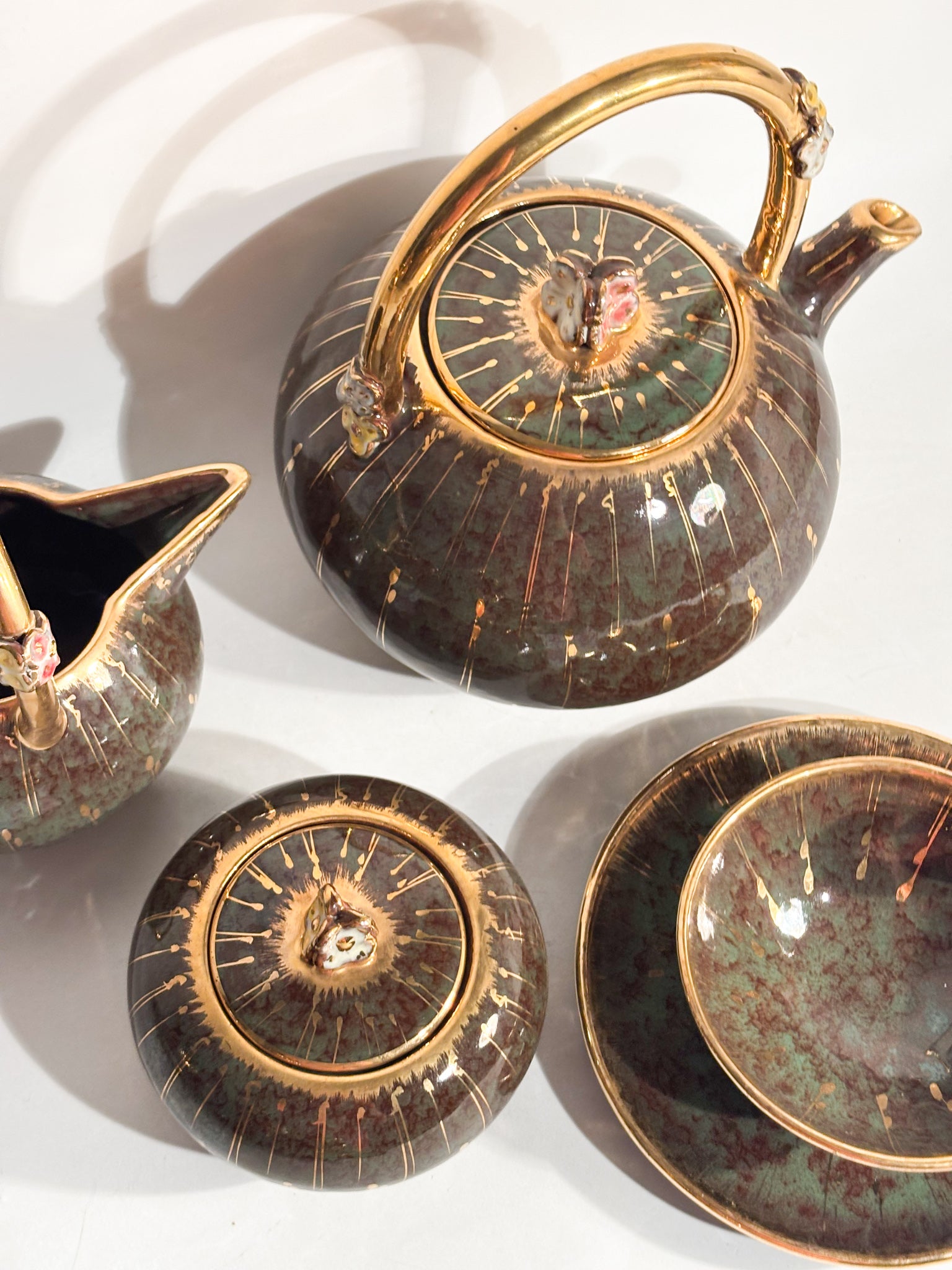 Set da Dieci Tazze in Ceramica Dipinta a Mano di Osvaldo Dolci per Gualdo Tadino Anni 40