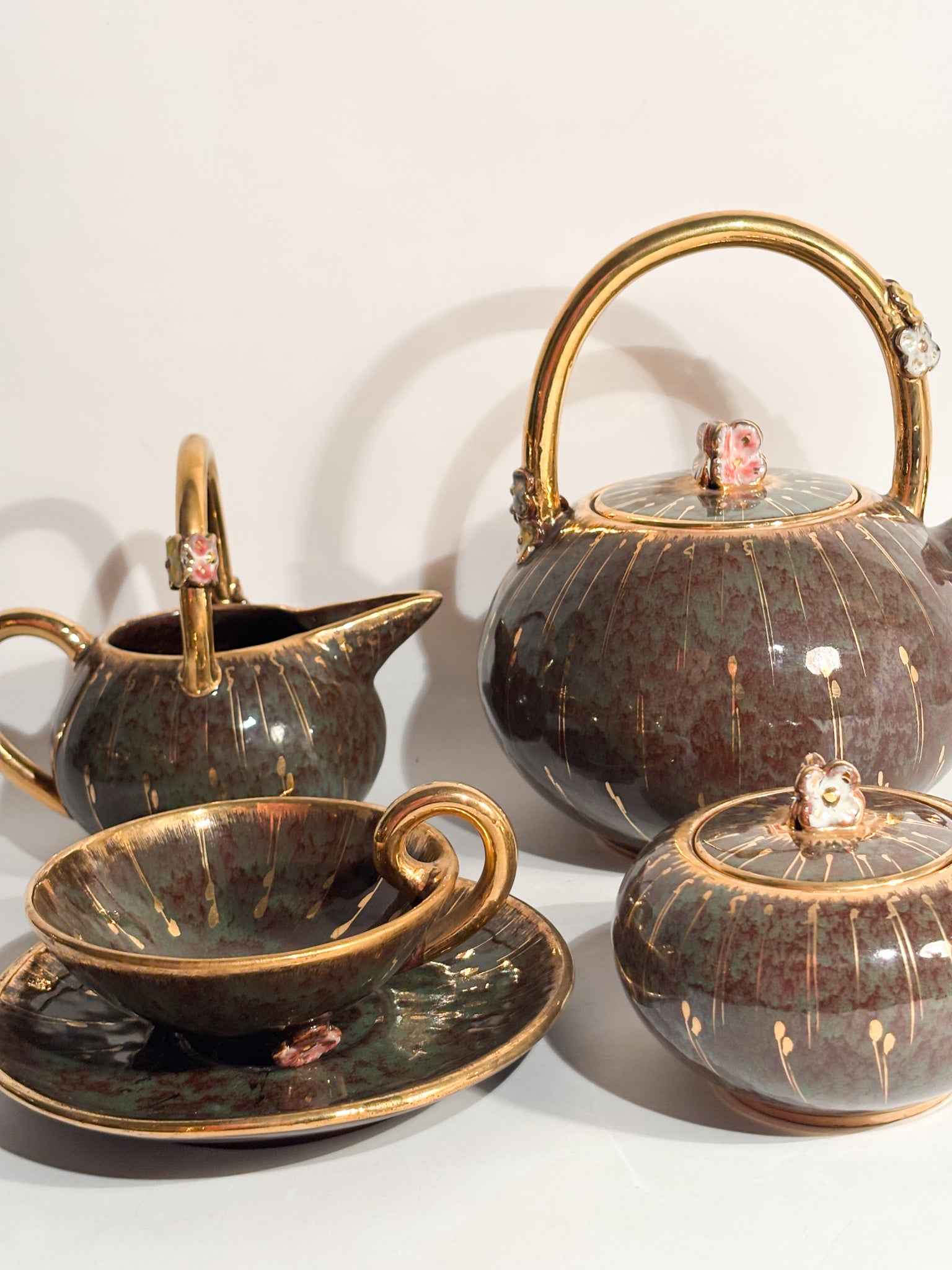 Set da Dieci Tazze in Ceramica Dipinta a Mano di Osvaldo Dolci per Gualdo Tadino Anni 40