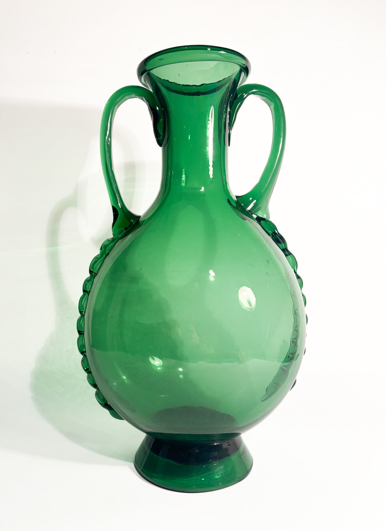Ansato Vase in Hand-Blown Green Murano Glass from the 1950s