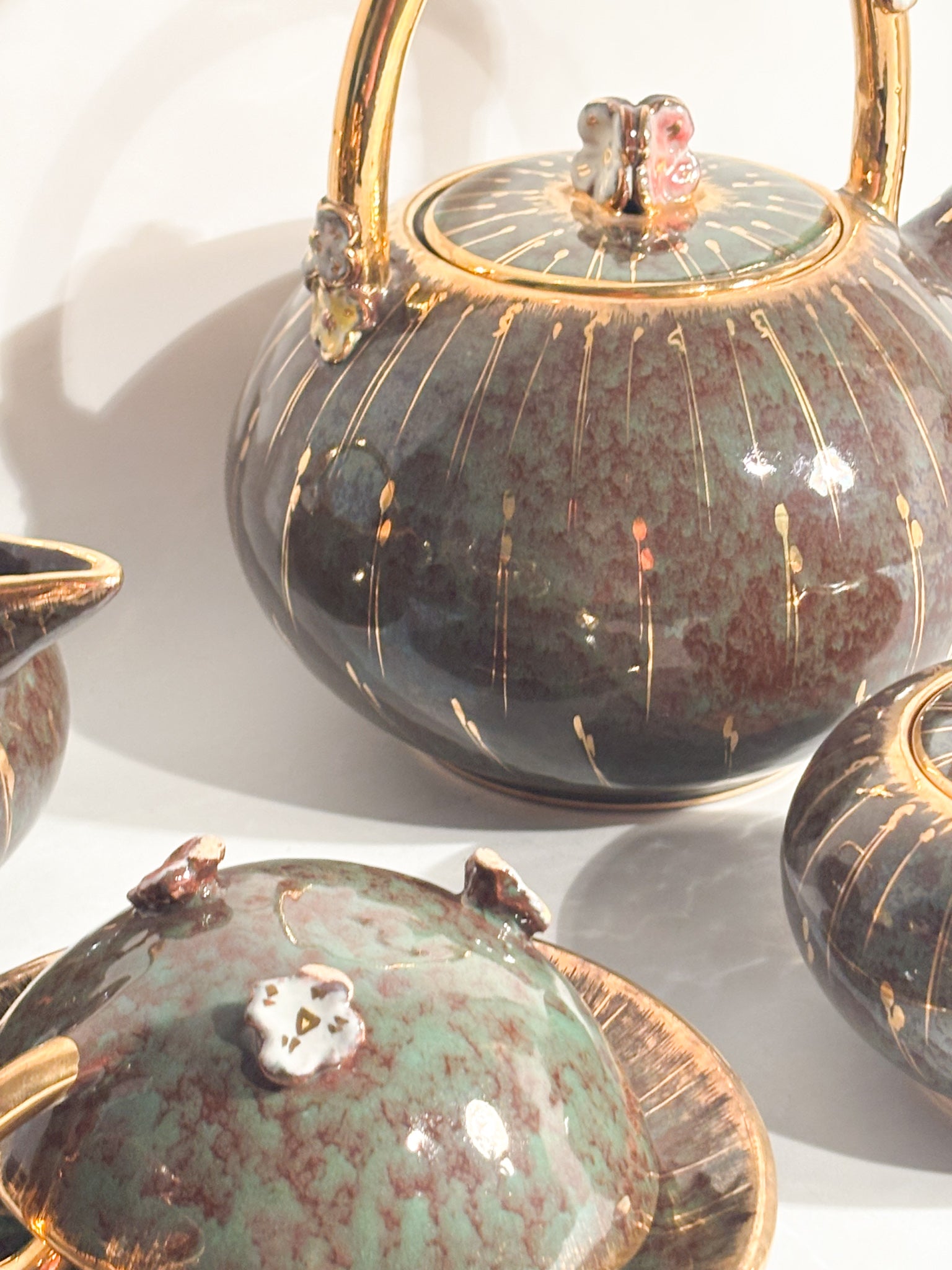 Set da Dieci Tazze in Ceramica Dipinta a Mano di Osvaldo Dolci per Gualdo Tadino Anni 40