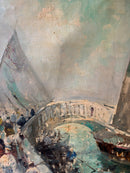 Dipinto Olio su Tela di Scorcio di Canale Veneziano di Guido Mantovani Primi Novecento