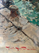 Dipinto Olio su Tela di Scorcio di Canale Veneziano di Guido Mantovani Primi Novecento