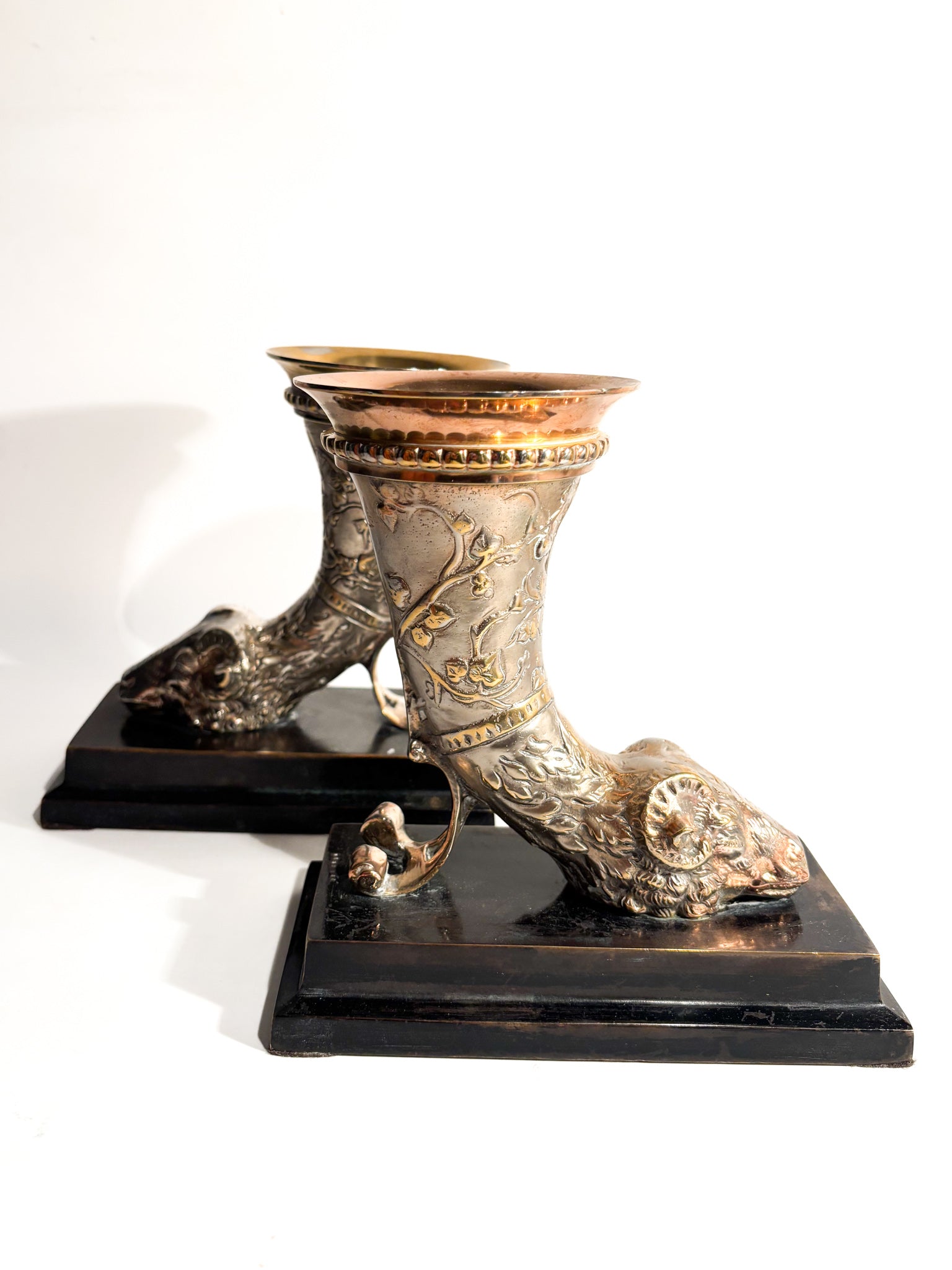 Pair of Bronze Bookend Sculptures with Horn and Ram 20th Century