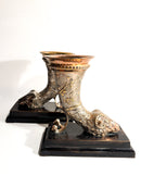 Pair of Bronze Bookend Sculptures with Horn and Ram 20th Century