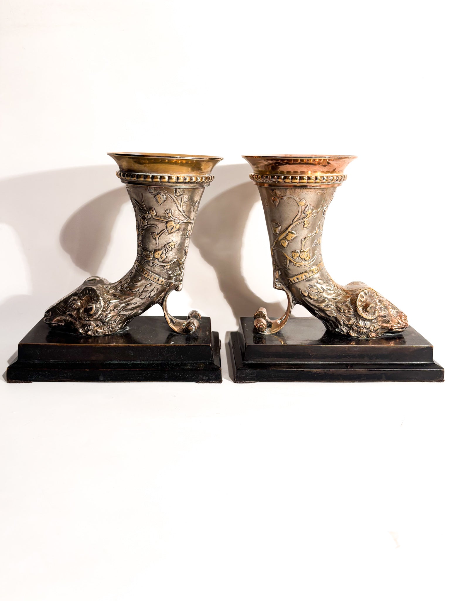 Pair of Bronze Bookend Sculptures with Horn and Ram 20th Century