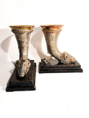 Pair of Bronze Bookend Sculptures with Horn and Ram 20th Century