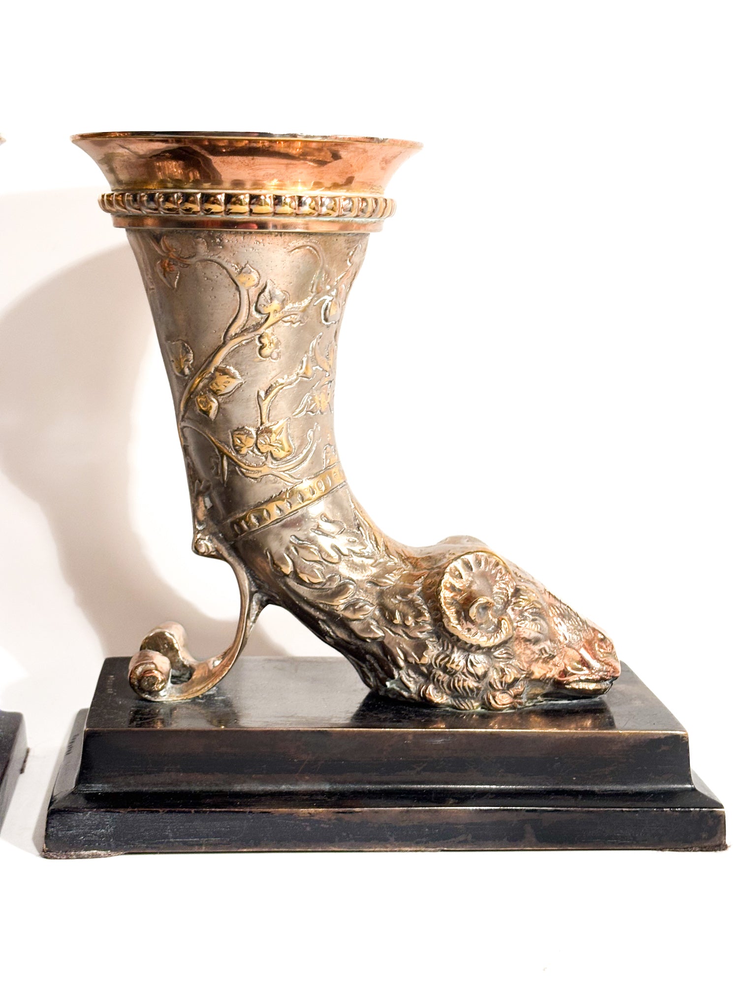 Pair of Bronze Bookend Sculptures with Horn and Ram 20th Century