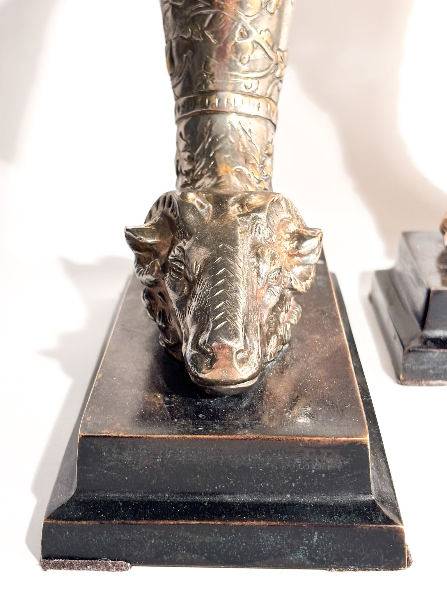 Pair of Bronze Bookend Sculptures with Horn and Ram 20th Century