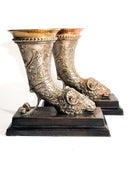 Pair of Bronze Bookend Sculptures with Horn and Ram 20th Century