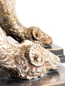 Pair of Bronze Bookend Sculptures with Horn and Ram 20th Century