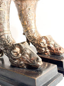 Pair of Bronze Bookend Sculptures with Horn and Ram 20th Century