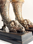 Pair of Bronze Bookend Sculptures with Horn and Ram 20th Century