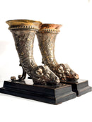 Pair of Bronze Bookend Sculptures with Horn and Ram 20th Century