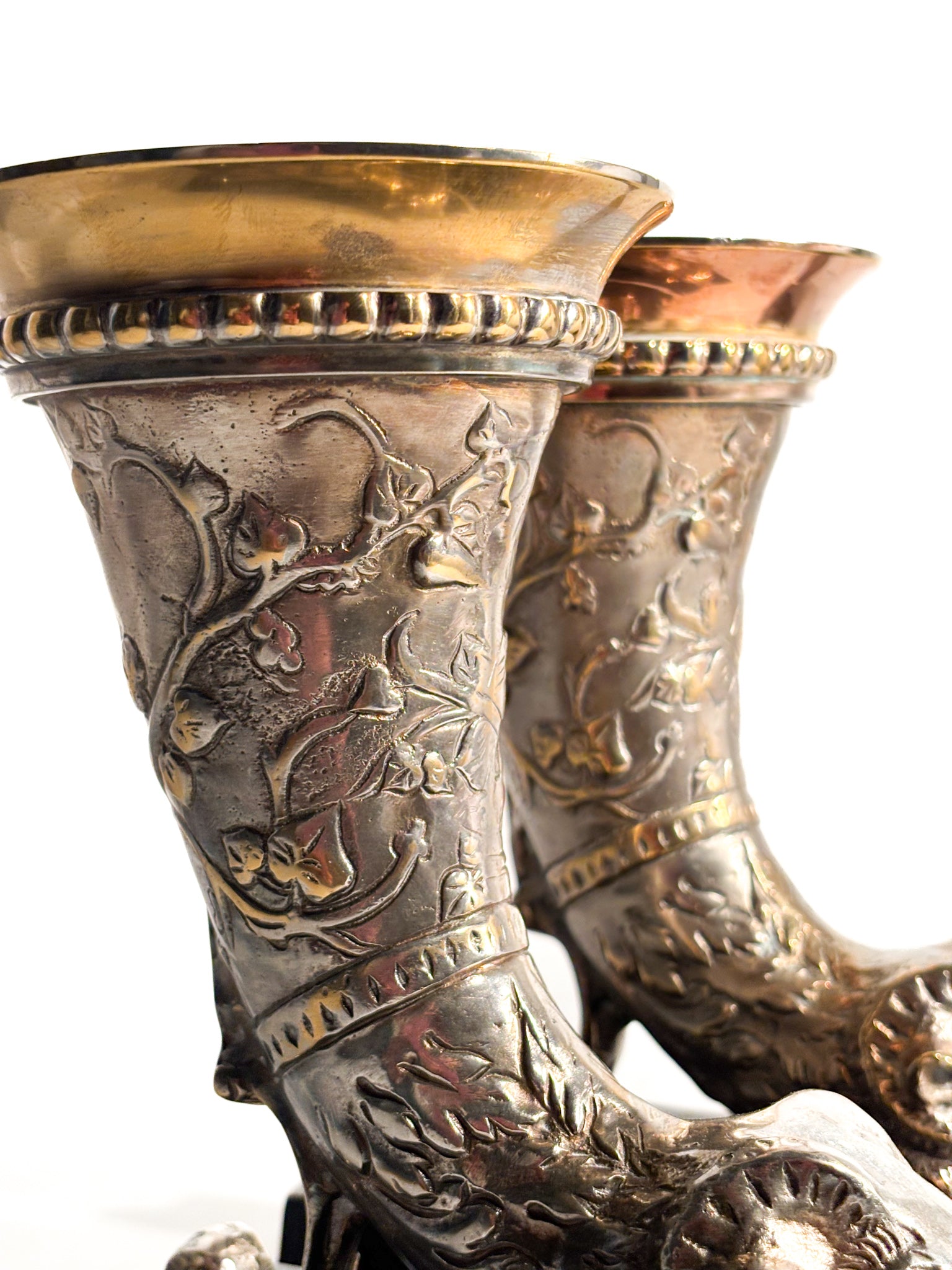 Pair of Bronze Bookend Sculptures with Horn and Ram 20th Century