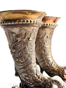 Pair of Bronze Bookend Sculptures with Horn and Ram 20th Century