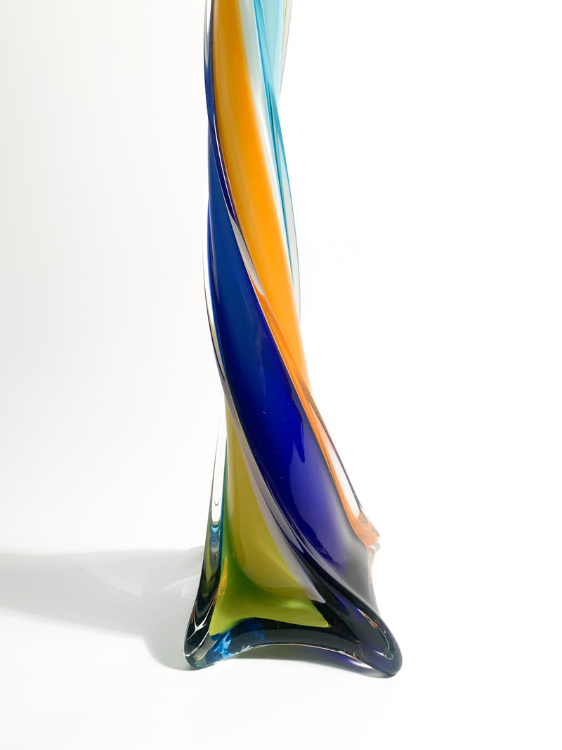 Vaso Multicolore in Vetro di Murano Torchon Anni 60
