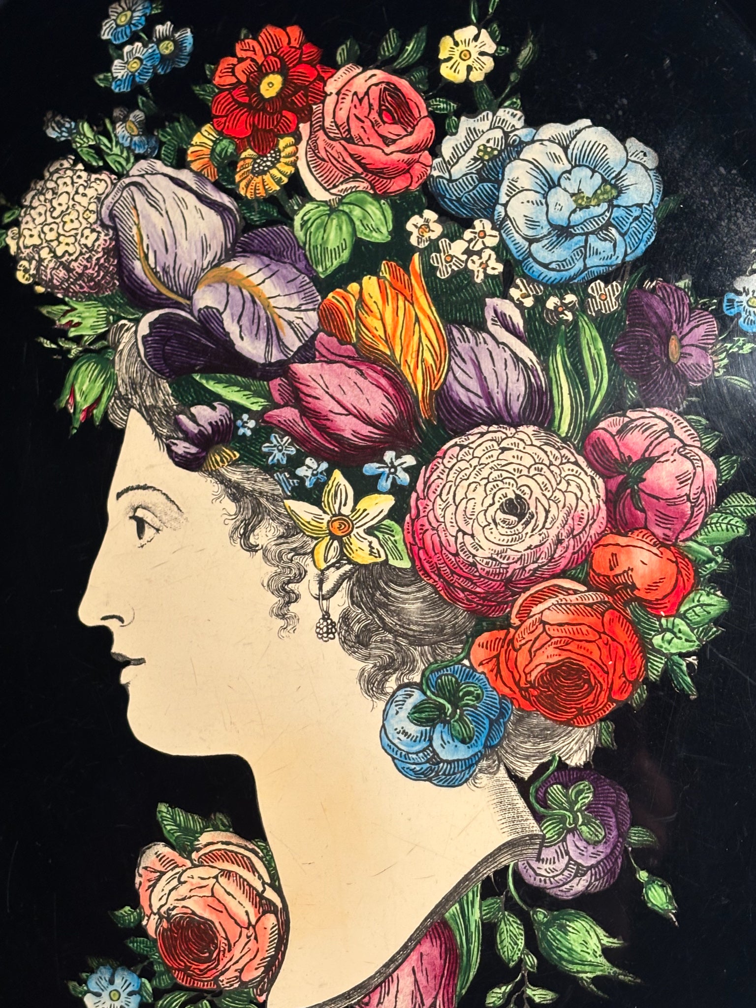 Vassoio in Metallo Serigrafato Serie "Flora" di Piero Fornasetti Anni 50