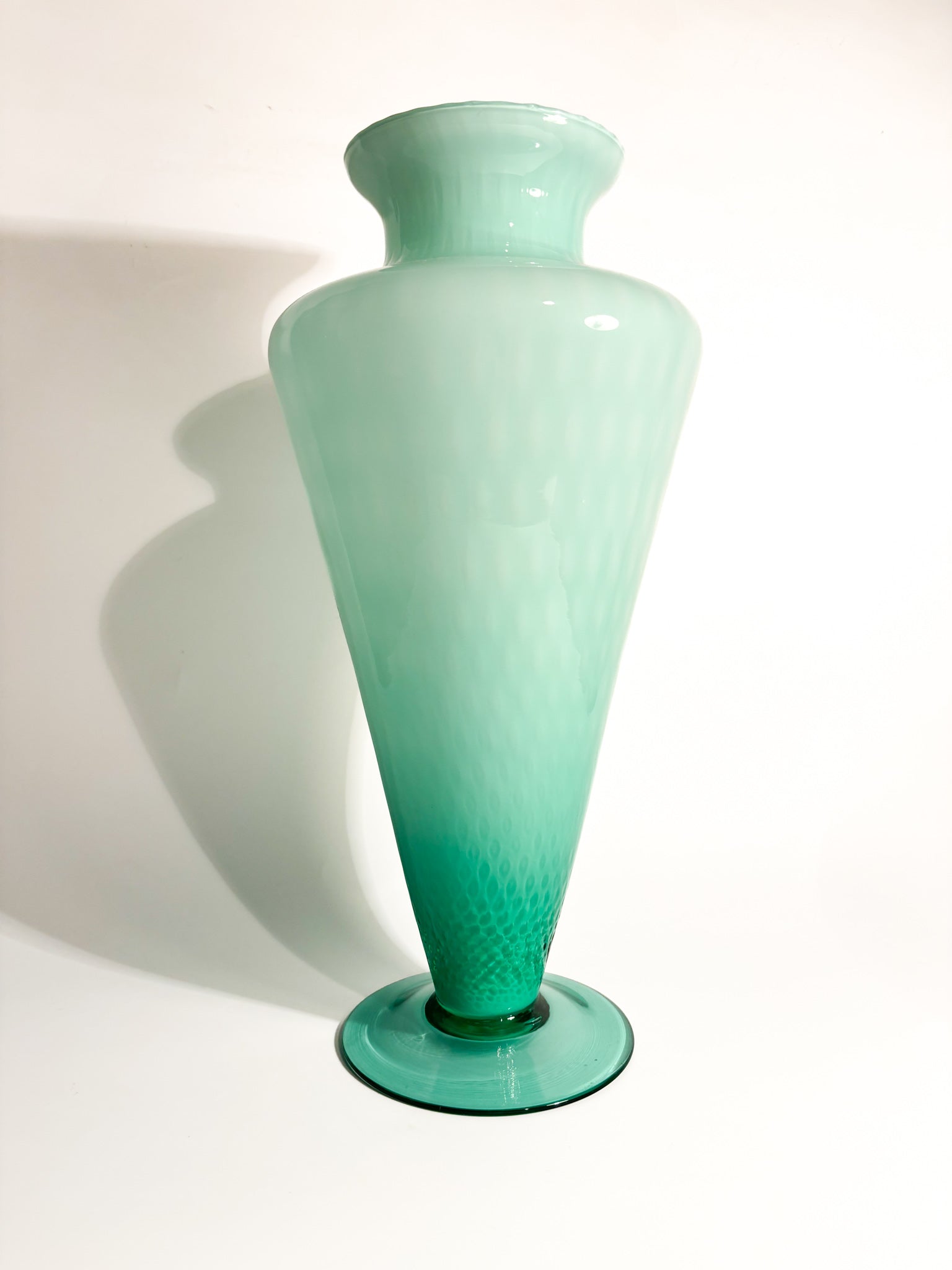Hand-blown Green Murano Glass Vase from the 1980s