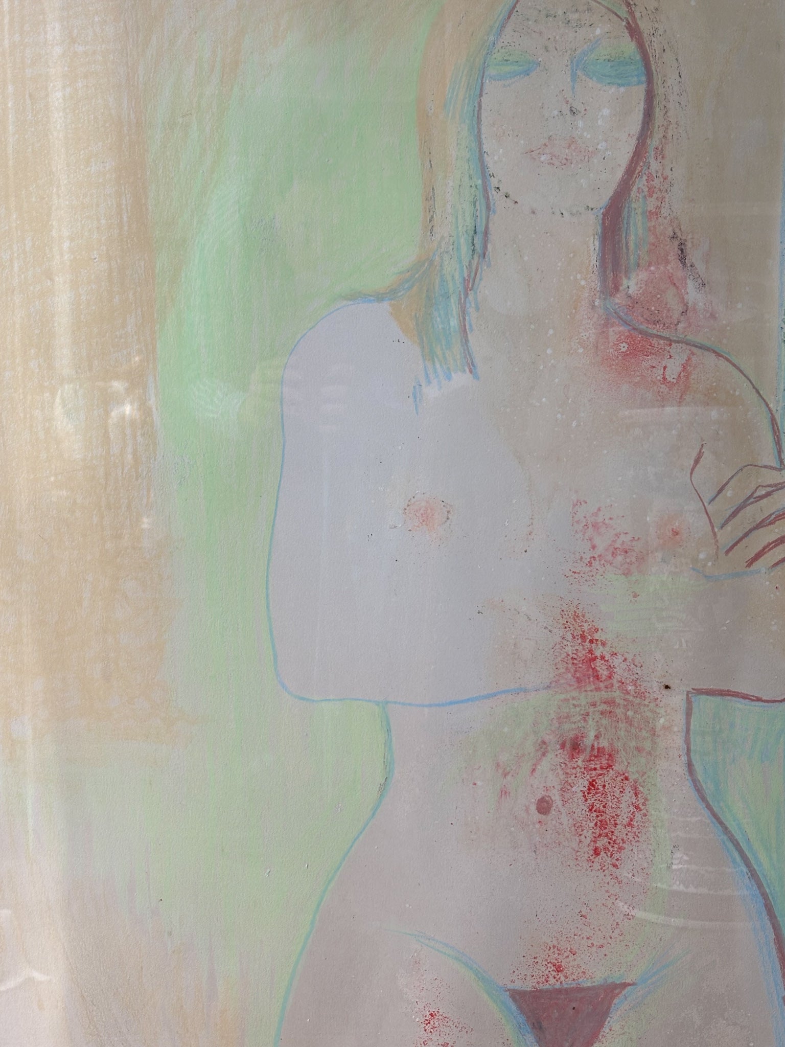 Mixed Technique Painting of a Female Nude by Branchi from 1967